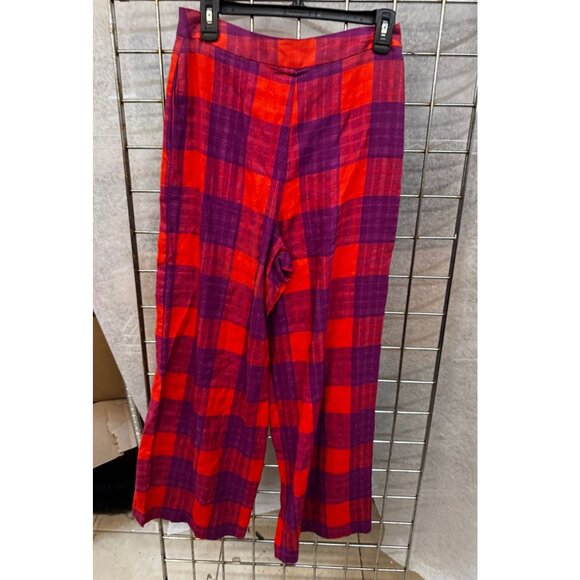 Eva Franco Anthropologie Plaid Pink & Purple Wide Leg Linen Pants - Picture 5 of 5